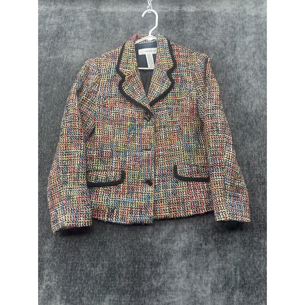 VTG Sag Harbor Blazer Jacket Women 12 Multicolor Rainbow Acrylic Formal Business